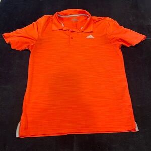 Adidas golf polo shirt, size S, red/orange lightly heathered short sleeve shirt